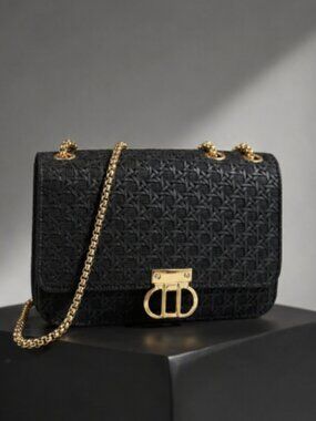 Black Quilted Crossbody Bag Gold Chain Minimal Luxury Designer Style